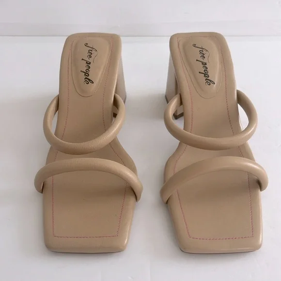FREE PEOPLE Parker Double Strap Tan Block Heel Sandals Shoes Size 39.5 or 9US - Picture 8 of 12